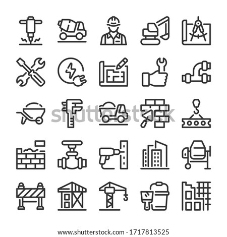 Building construction icons set. Line style