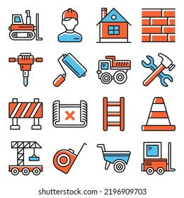 Building and Construction Icons Set on White Background. Vector