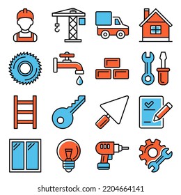 Building Construction Icons Set on White Background. Vector illustration