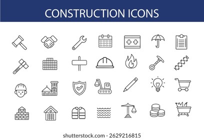 Building And Construction Icons Set Vector Line