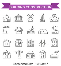 Building construction icons, thin line flat design
