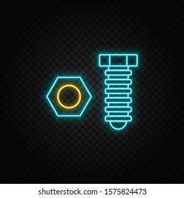 building, construction, industry. Blue and yellow neon vector icon.