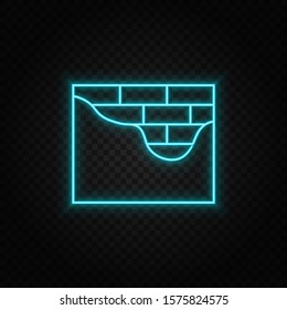 building, construction, industry, brick. Blue and yellow neon vector icon.