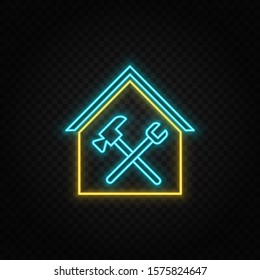 building, construction, industry, maintenance. Blue and yellow neon vector icon.