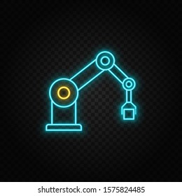 building, construction, industry, robot. Blue and yellow neon vector icon.