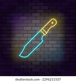 Building construction knife icon brick wall and dark background.