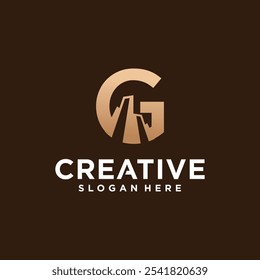 construcción de edificios letra C logo, icono de letra C de construcción geométrica con color de lujo.