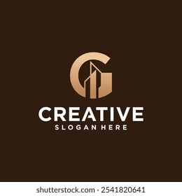building construction letter C logo, geometric building letter C icon with luxury color.