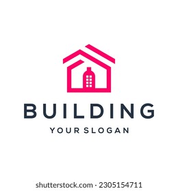 building construction with line art style logo design. good use for real estate symbol