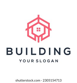 building construction with line art style logo design. good use for real estate symbol