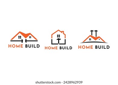 Diseño de logotipo de construcción de edificios con concepto de martillo, colección de conjuntos de diseño de logotipo de construcción de edificios