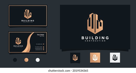Building construction logo design with modern shape and business card design Premium Vector