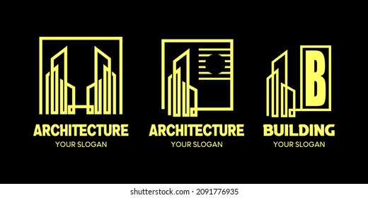 plantilla de diseño del logotipo de construcción de edificios. colección de logotipos de construcción. Diseño de logotipo de línea de lujo. ilustración vectorial