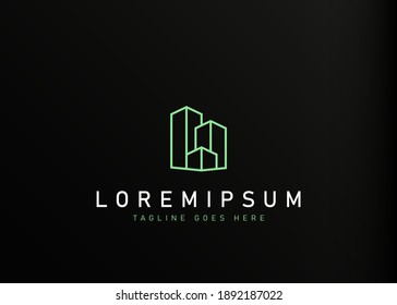 Building construction logo design. Vector illustration of abstract building construction in two point perspective. Modern logo design line icon template