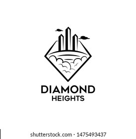 building construction logo in diamond shape, black and white vector illustration
