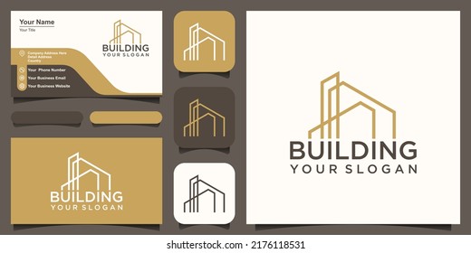 Building construction logo illustration vector graphic design in line art style.