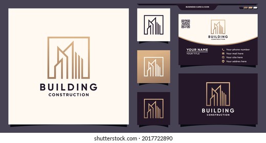 Building construction logo with square style and business card design Premium Vector