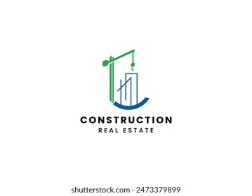 Construcción de construcción Logo Plantilla. Vector de logotipo aislado de concepto de grúa