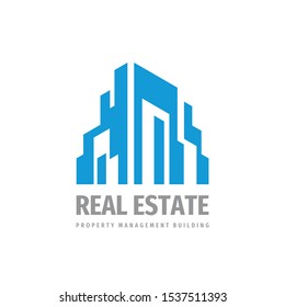 Building construction logo template design. Property management sign. Real estate symbol. House city icon. Vector illustration. 
