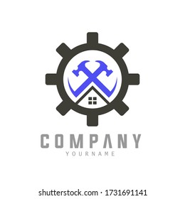 Building Construction Logo Template Hammer Gear and House Concept Isolated. Logo Vector.