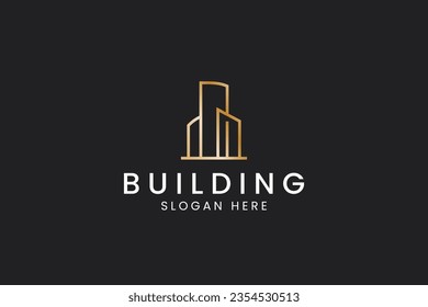 Building construction luxury minimalist line concept logo design template for construction and town business development 