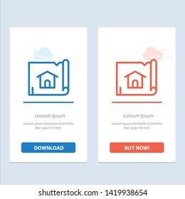 Building, Construction, Map, House  Blue and Red Download and Buy Now web Widget Card Template
