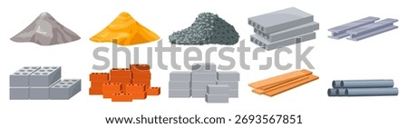 Building and Construction materials - brick, rubble, sand, blocks, wood and stone. 