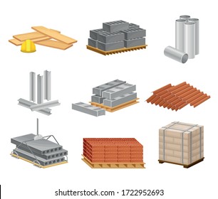 Building And Construction Materials Like Sand And Bricks Vector Set