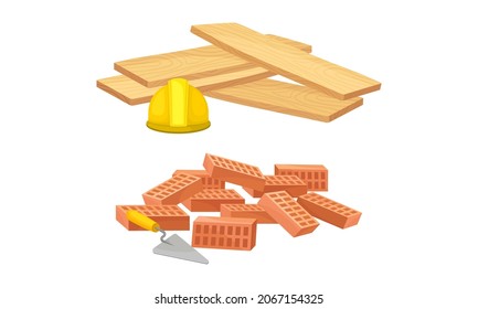 Material de construcción. Planta de madera, ilustración vectorial de ladrillos