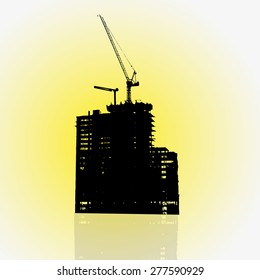 building construction on orange background