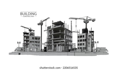 Building construction plan facades architectural sketch.Vector illustration