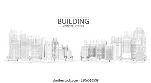 Building construction plan facades architectural sketch.Vector illustration