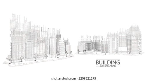 Building construction plan facades architectural sketch.Vector illustration