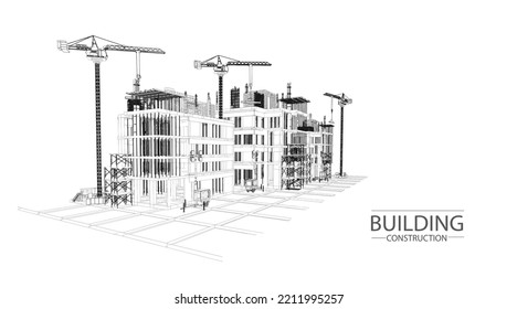 Building construction plan facades architectural sketch.Vector illustration