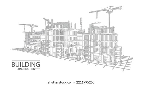Building construction plan facades architectural sketch.Vector illustration
