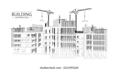 Building construction plan facades architectural sketch.Vector illustration