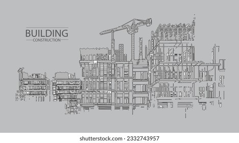 Bauplan Fassaden architektonische Skizze.Vektorgrafik