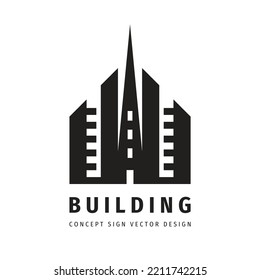 Building construction real estate concept logo template. Property management city town symbol. Abstract design sign. Skyscrapers icon. Vector illustration. 