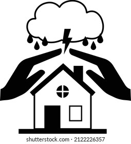 Building Construction risk insurance Concept, Contractor Coverage stock illustration, Flood or Heavy Rain coverage Vector Icon Design, Financial loss Protection Symbol, Risk management Sign,