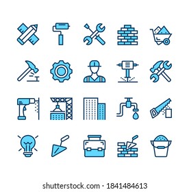 Building and construction simple line isolated icon set collection vector flat graphic design illustration