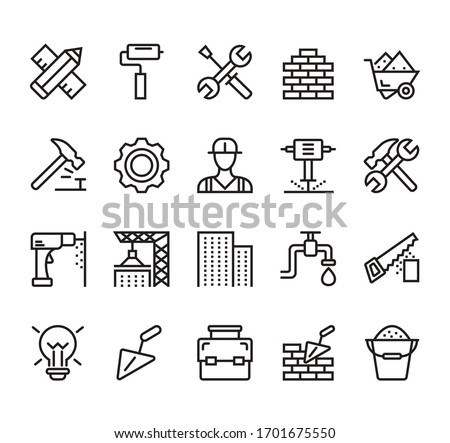 Building and construction simple line isolated icon set collection. Vector flat graphic design illustration