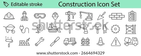 Building and construction simple line isolated icon set collection. Vector flat graphic design illustration Editable stroke