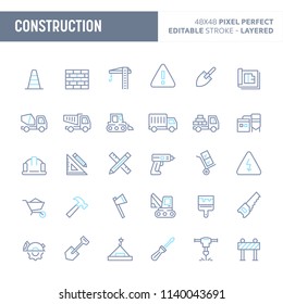 Building construction - simple outline icon set. Editable strokes and Layered (each icon is on its own layer with proper name) to enhance your design workflow.