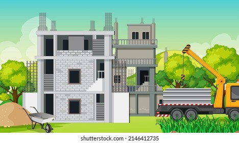 Building construction site scene illustration