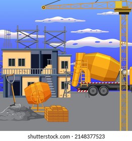 Building construction site scene  illustration