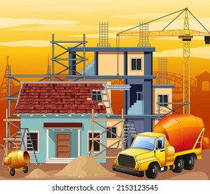 Building construction site scene illustration