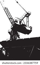 building construction site silhouette Large material handling crane