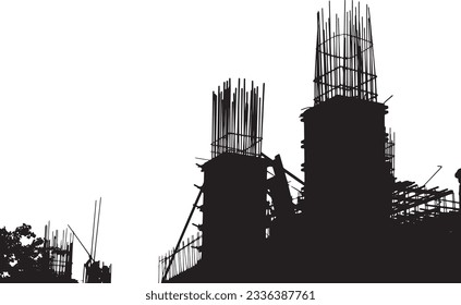 building construction site silhouette large steel columns
