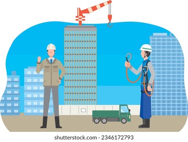 Building construction site and workers