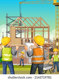 Baustelle mit Arbeitergrafik